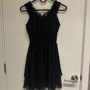 Flowy Ruffle Black Mini Dress